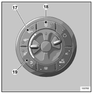 Répartition de l'air dans l'habitacle, touches 17 et 19